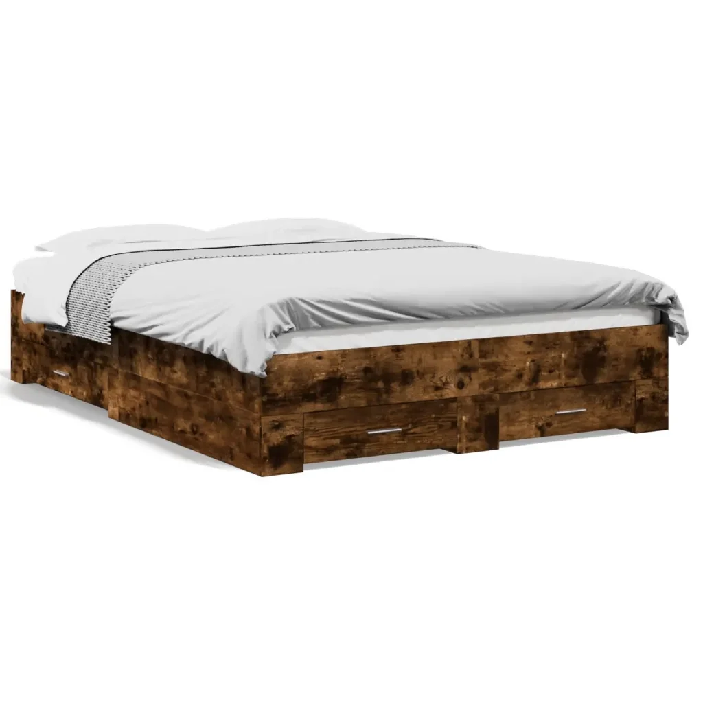 Letto matrimoniale | Letto per adulti | Giroletto con Cassetti Rovere Fumo 120x190 cm Legno Multistrato