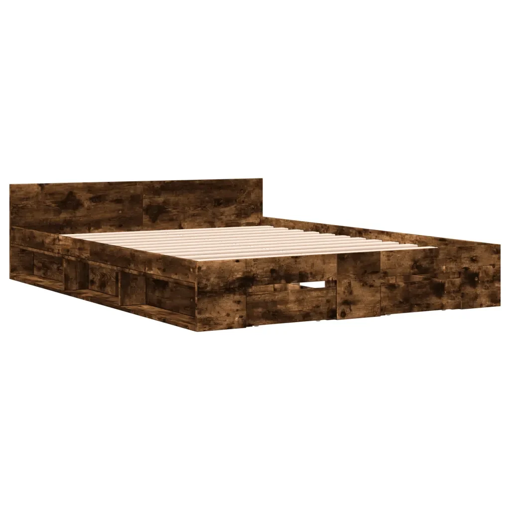 Letto matrimoniale | Letto per adulti | Giroletto con Cassetti Rovere Fumo 120x190 cm Legno Multistrato - Image 4