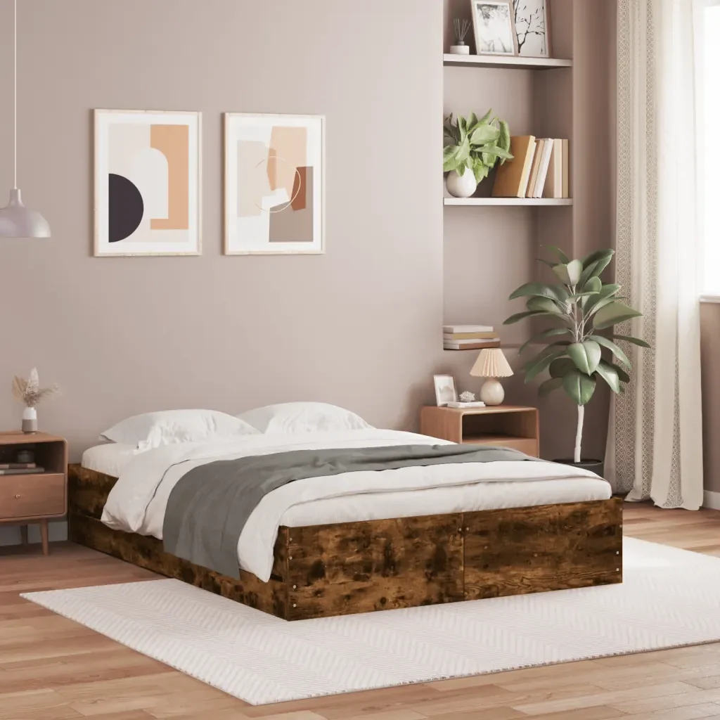 Letto matrimoniale | Letto per adulti | Giroletto con Cassetti Rovere Fumo 120x190 cm Legno Multistrato - Image 2