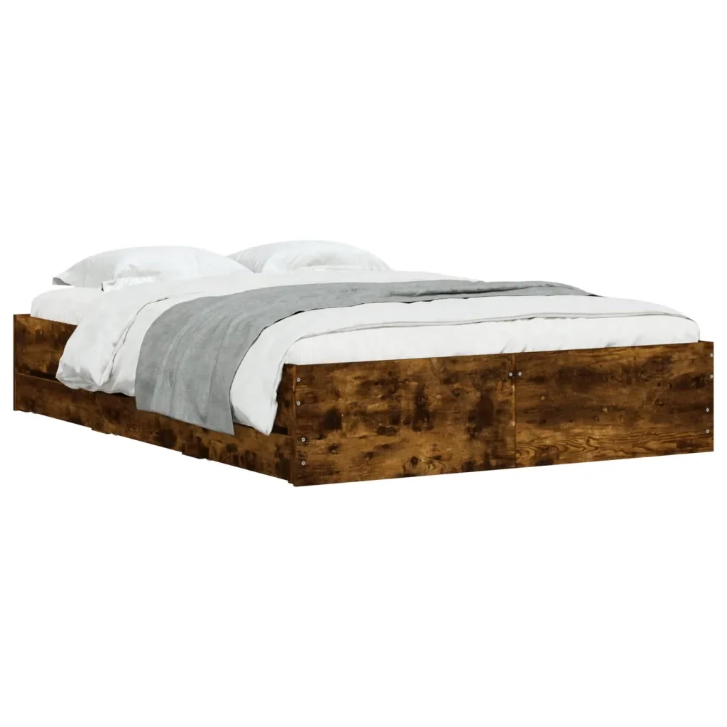 Letto matrimoniale | Letto per adulti | Giroletto con Cassetti Rovere Fumo 120x190 cm Legno Multistrato - Image 4