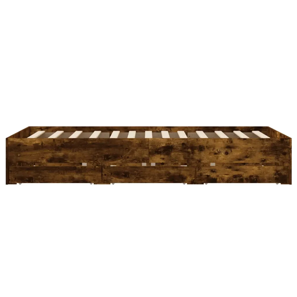 Letto matrimoniale | Letto per adulti | Giroletto con Cassetti Rovere Fumo 120x190 cm Legno Multistrato - Image 7