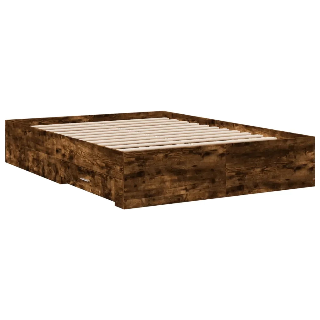 Letto matrimoniale | Letto per adulti | Giroletto con Cassetti Rovere Fumo 120x200 cm Legno Multistrato - Image 6