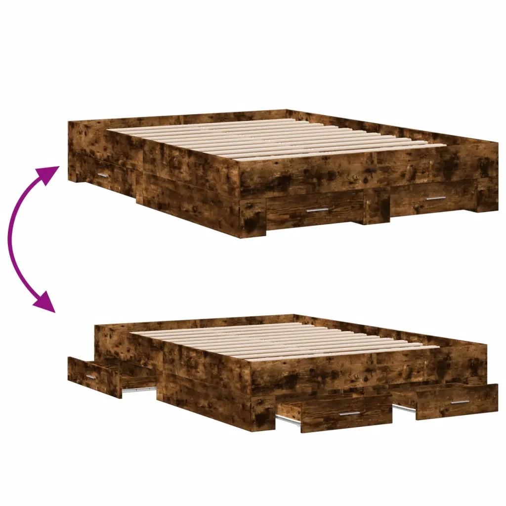 Letto matrimoniale | Letto per adulti | Giroletto con Cassetti Rovere Fumo 120x200 cm Legno Multistrato - Image 7