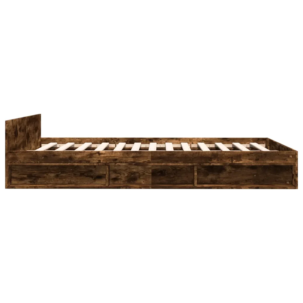 Letto matrimoniale | Letto per adulti | Giroletto con Cassetti Rovere Fumo 120x200 cm Legno Multistrato - Image 5