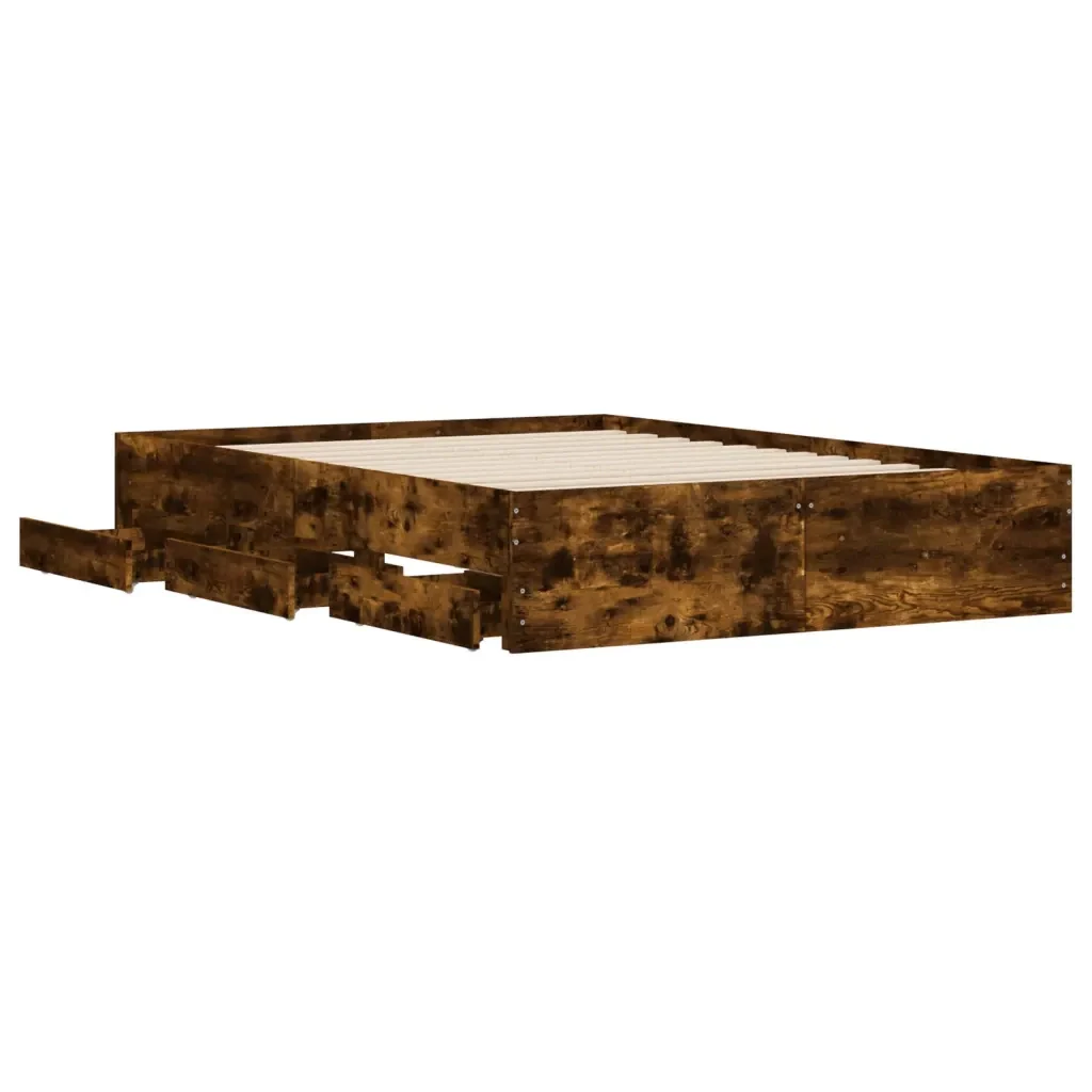 Letto matrimoniale | Letto per adulti | Giroletto con Cassetti Rovere Fumo 120x200 cm Legno Multistrato - Image 5