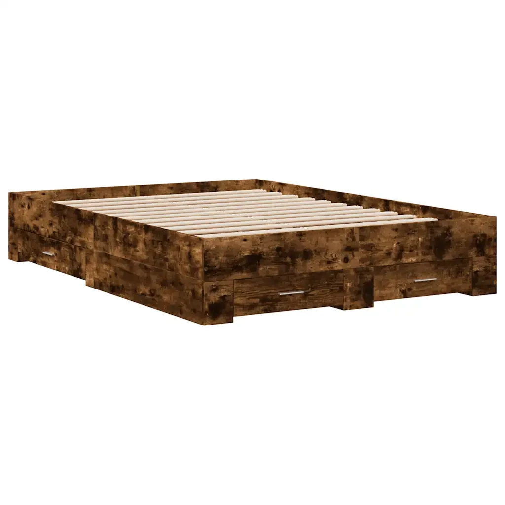 Letto matrimoniale | Letto per adulti | Giroletto con Cassetti Rovere Fumo 135x190 cm Legno Multistrato - Image 4