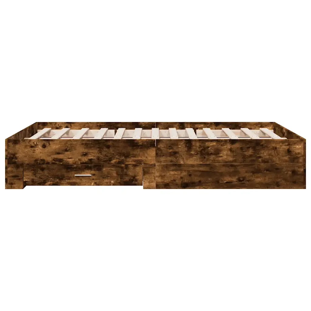 Letto matrimoniale | Letto per adulti | Giroletto con Cassetti Rovere Fumo 135x190 cm Legno Multistrato - Image 5