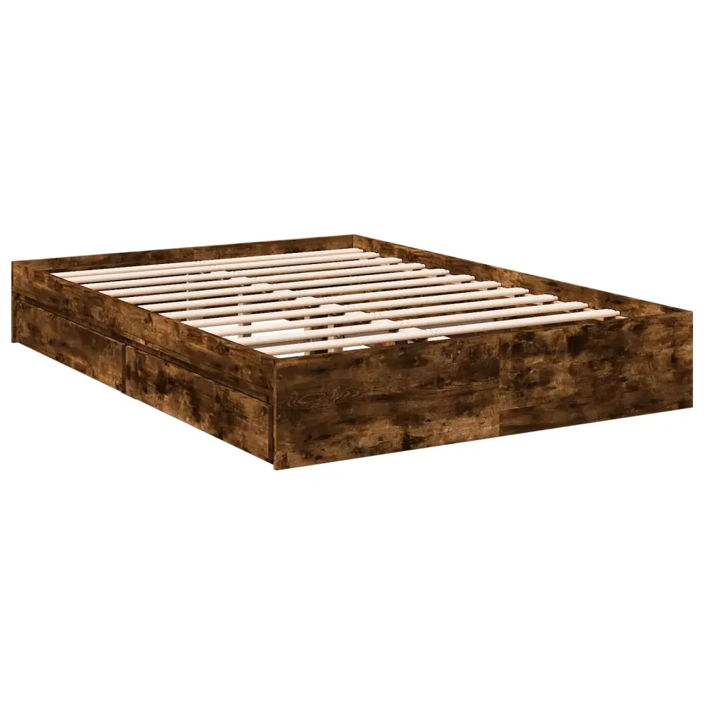 Letto matrimoniale | Letto per adulti | Giroletto con Cassetti Rovere Fumo 135x190 cm Legno Multistrato - Image 3