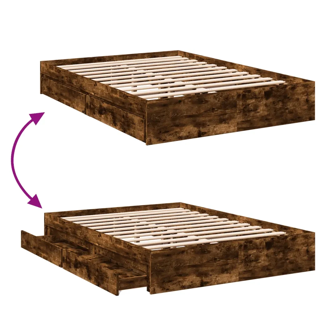 Letto matrimoniale | Letto per adulti | Giroletto con Cassetti Rovere Fumo 135x190 cm Legno Multistrato - Image 7
