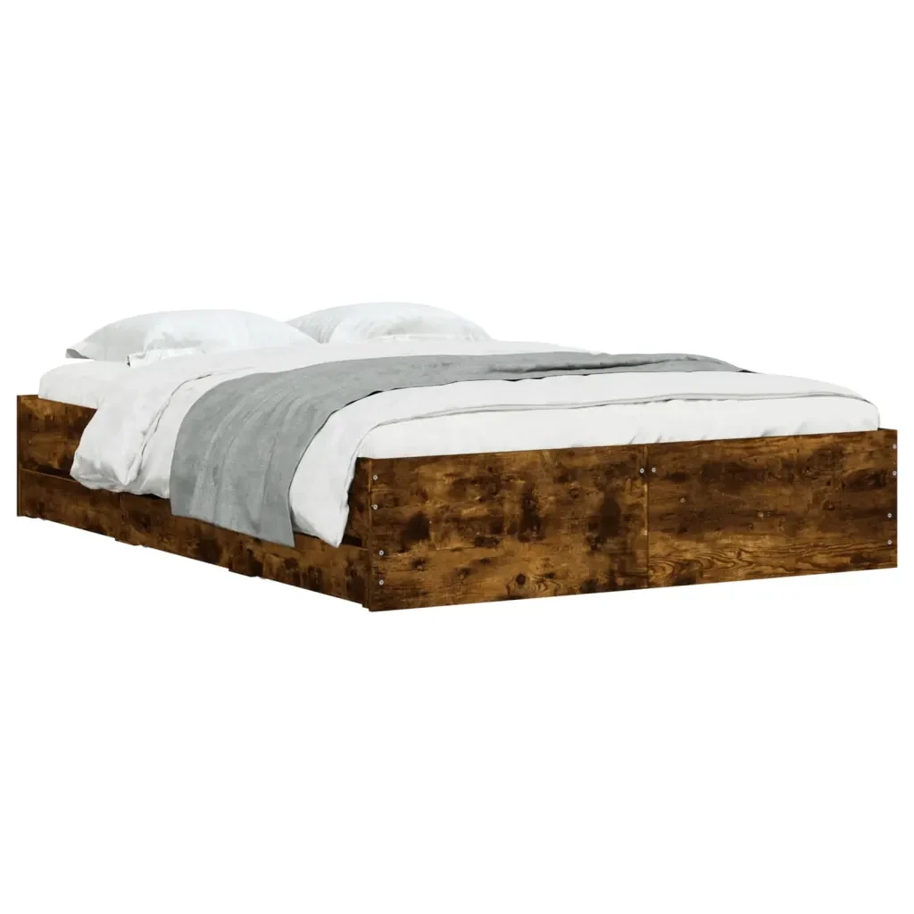 Letto matrimoniale | Letto per adulti | Giroletto con Cassetti Rovere Fumo 135x190 cm Legno Multistrato - Image 3