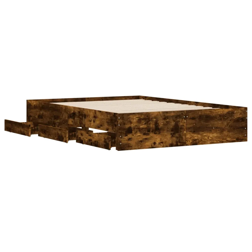 Letto matrimoniale | Letto per adulti | Giroletto con Cassetti Rovere Fumo 135x190 cm Legno Multistrato - Image 5