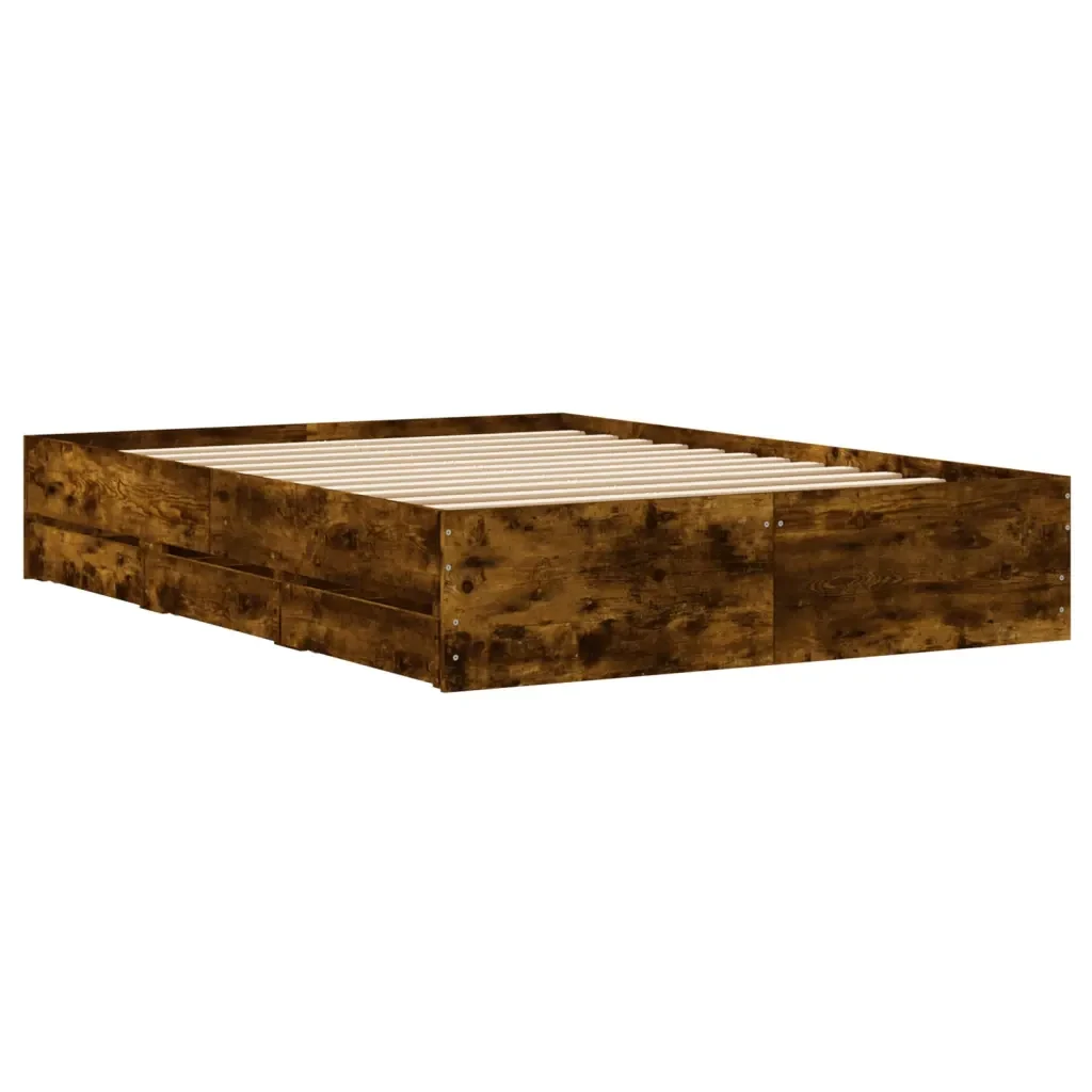 Letto matrimoniale | Letto per adulti | Giroletto con Cassetti Rovere Fumo 135x190 cm Legno Multistrato - Image 8