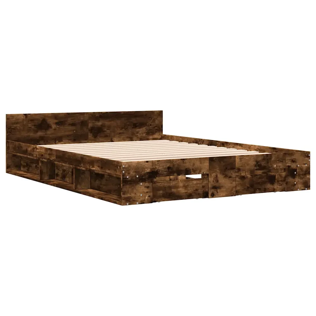Letto matrimoniale | Letto per adulti | Giroletto con Cassetti Rovere Fumo 140x190 cm Legno Multistrato - Image 3