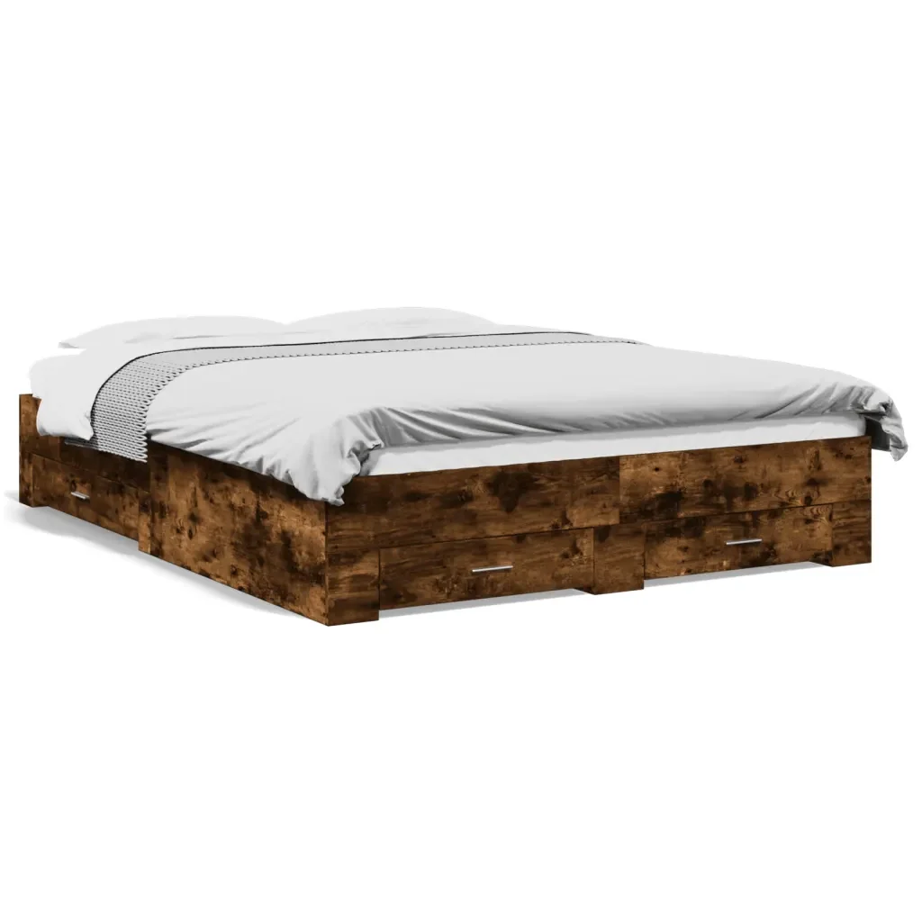 Letto matrimoniale | Letto per adulti | Giroletto con Cassetti Rovere Fumo 140x200 cm Legno Multistrato
