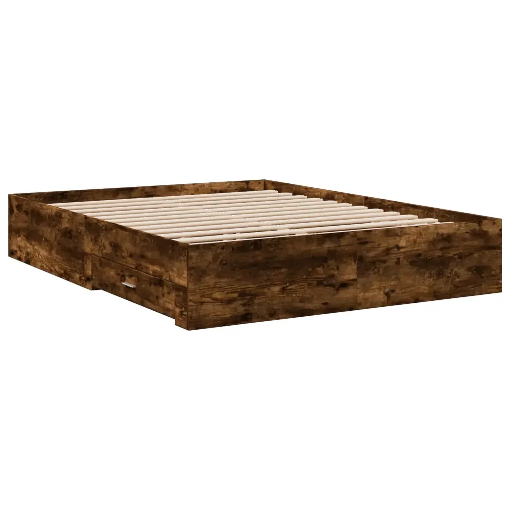 Letto matrimoniale | Letto per adulti | Giroletto con Cassetti Rovere Fumo 140x200 cm Legno Multistrato - Image 6