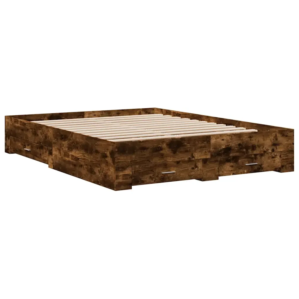 Letto matrimoniale | Letto per adulti | Giroletto con Cassetti Rovere Fumo 150x200 cm Legno Multistrato - Image 3