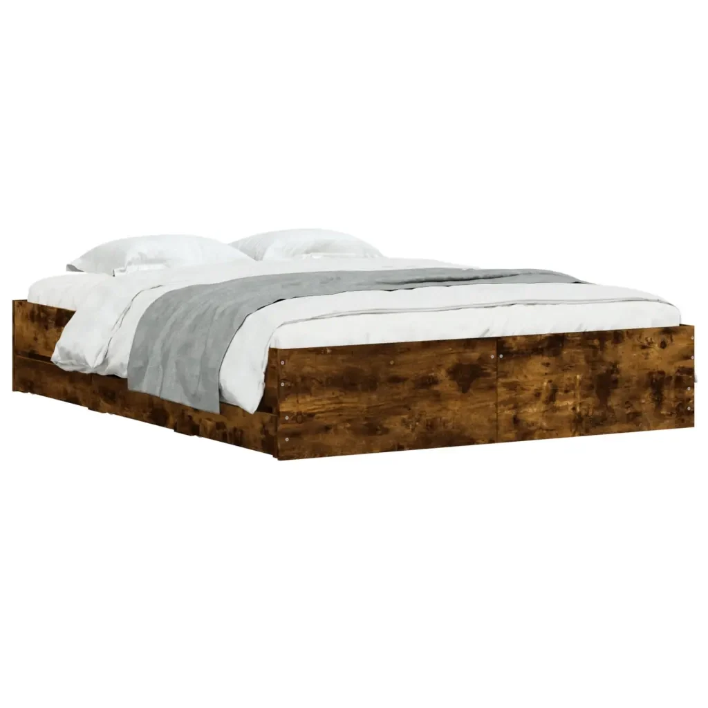 Letto matrimoniale | Letto per adulti | Giroletto con Cassetti Rovere Fumo 150x200 cm Legno Multistrato - Image 3