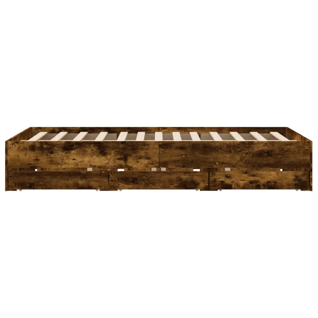 Letto matrimoniale | Letto per adulti | Giroletto con Cassetti Rovere Fumo 150x200 cm Legno Multistrato - Image 7