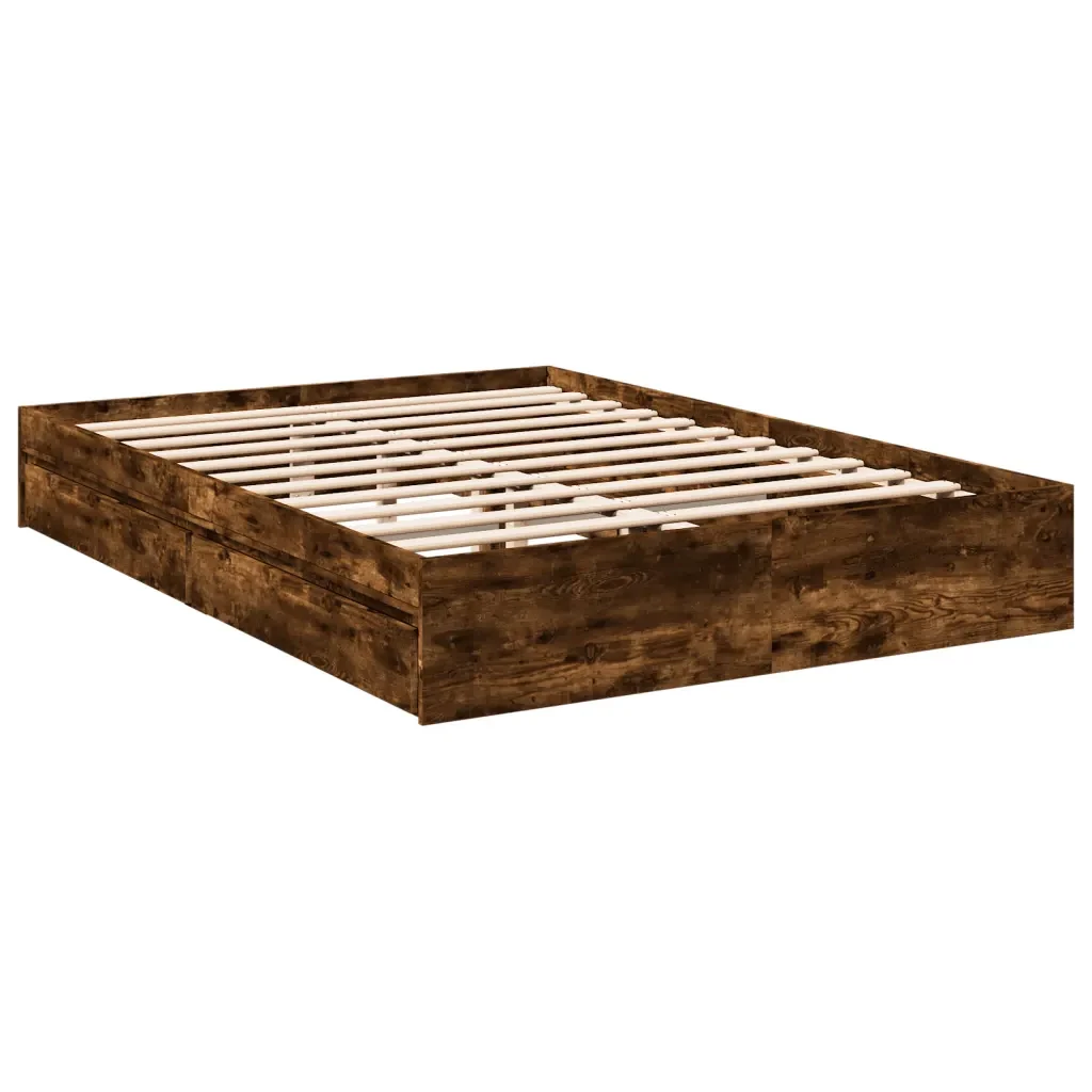 Letto matrimoniale | Letto per adulti | Giroletto con Cassetti Rovere Fumo 160x200 cm Legno Multistrato - Image 6