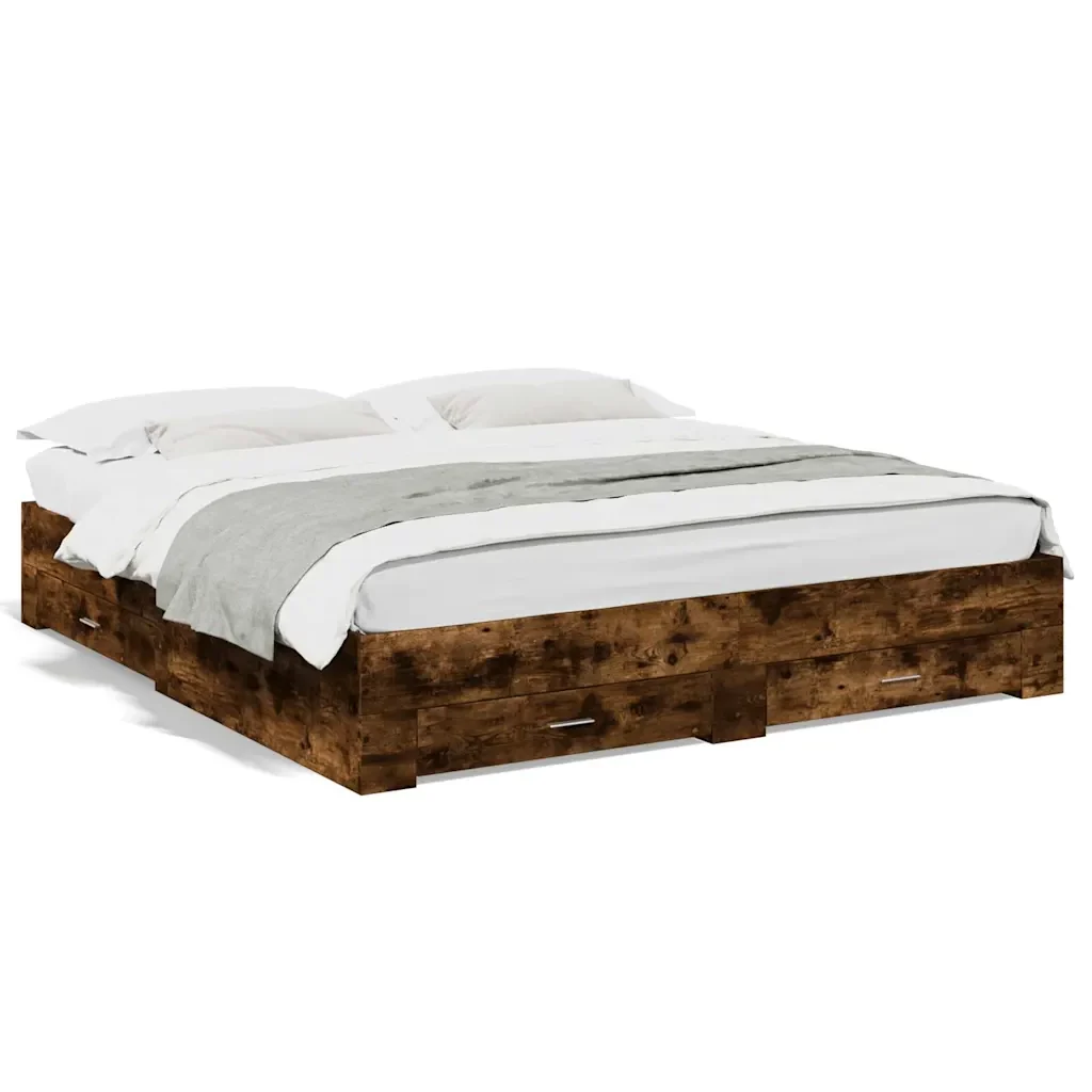 Letto matrimoniale | Letto per adulti | Giroletto con Cassetti Rovere Fumo 180x200 cm Legno Multistrato