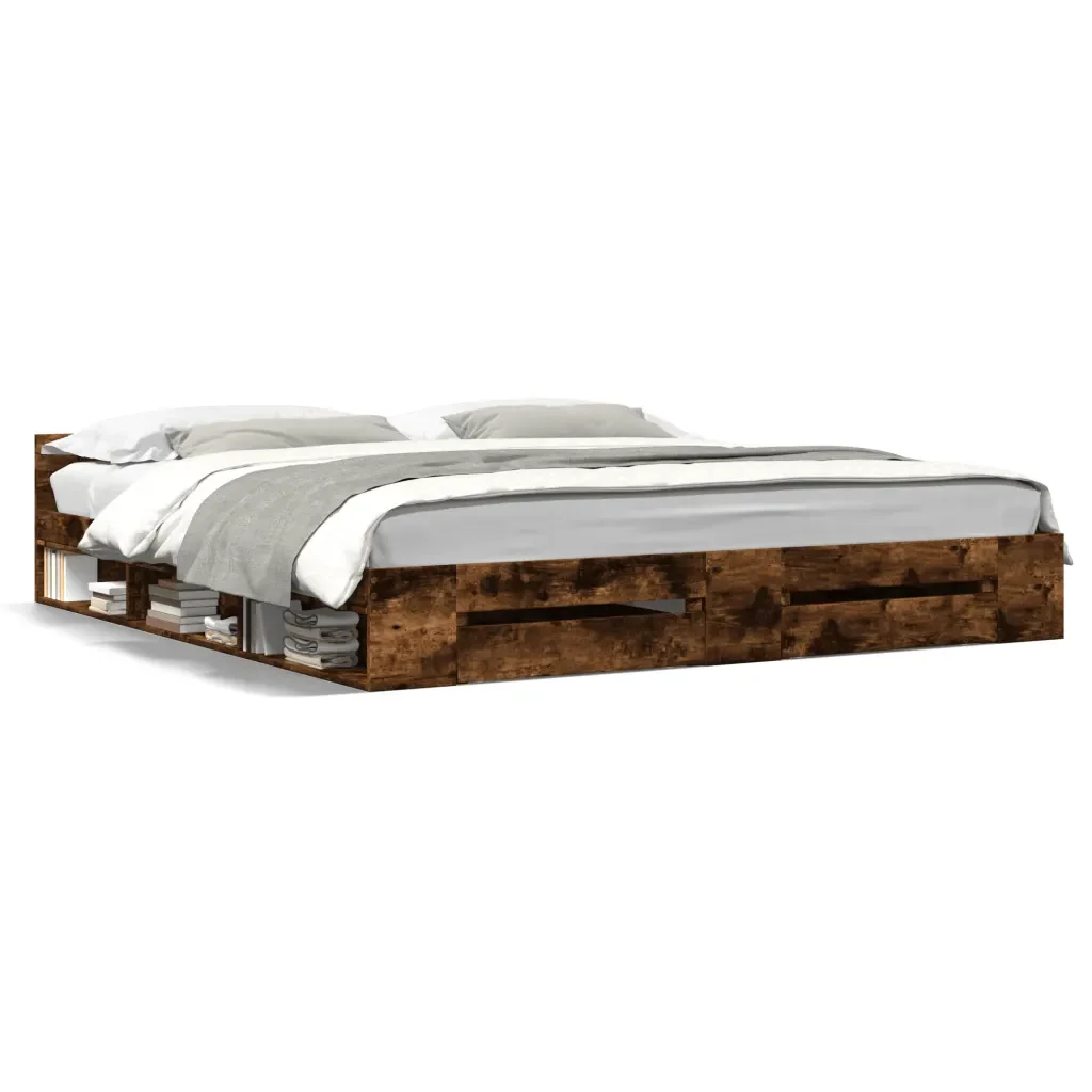 Letto matrimoniale | Letto per adulti | Giroletto con Cassetti Rovere Fumo 180x200 cm Legno Multistrato