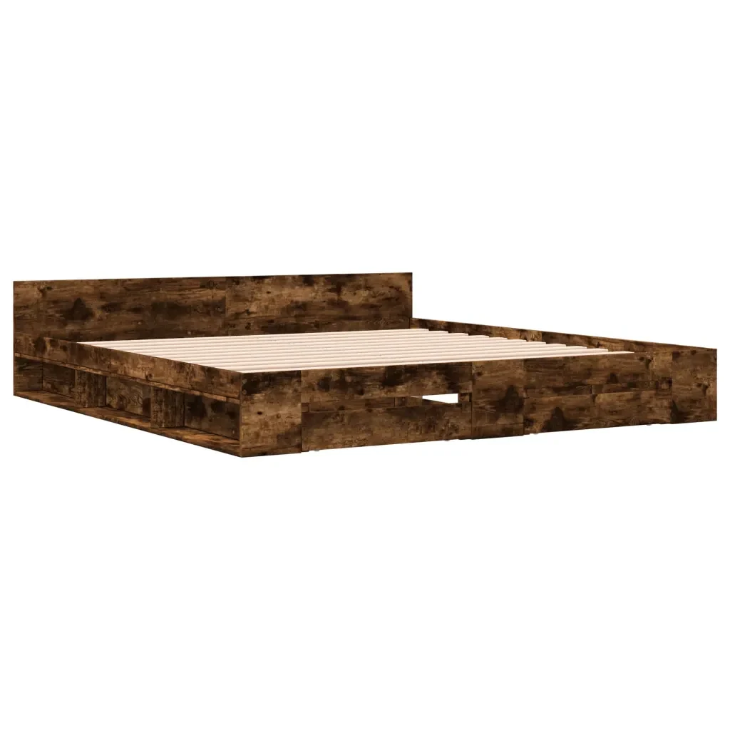 Letto matrimoniale | Letto per adulti | Giroletto con Cassetti Rovere Fumo 180x200 cm Legno Multistrato - Image 3