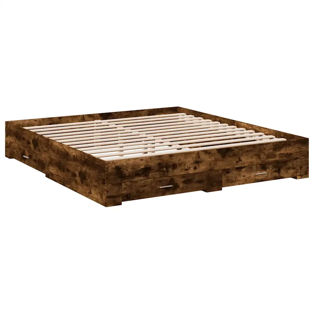 Letto matrimoniale | Letto per adulti | Giroletto con Cassetti Rovere Fumo 180x200 cm Legno Multistrato - Image 3