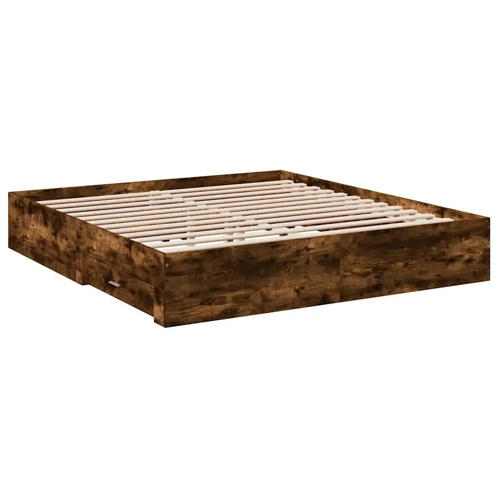 Letto matrimoniale | Letto per adulti | Giroletto con Cassetti Rovere Fumo 180x200 cm Legno Multistrato - Image 6