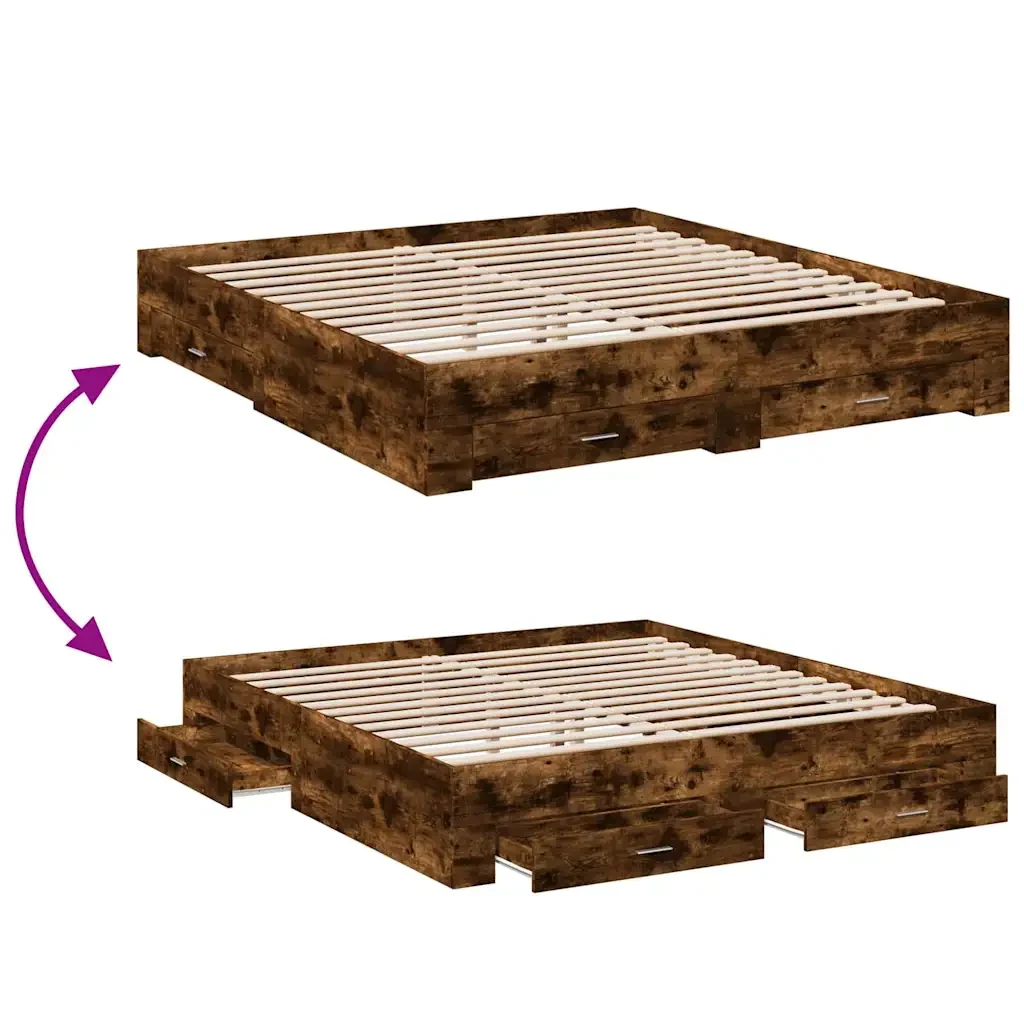 Letto matrimoniale | Letto per adulti | Giroletto con Cassetti Rovere Fumo 180x200 cm Legno Multistrato - Image 7