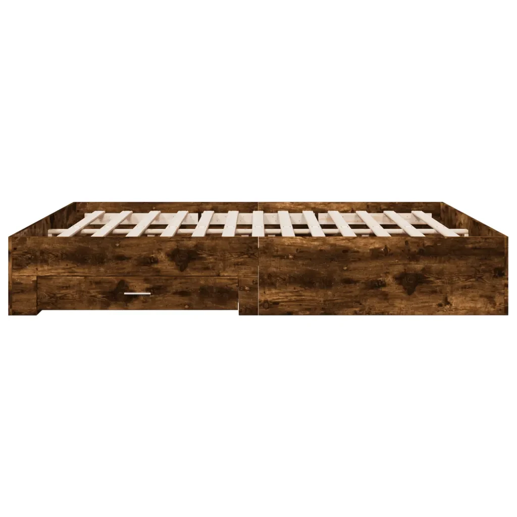 Letto matrimoniale | Letto per adulti | Giroletto con Cassetti Rovere Fumo 200x200 cm Legno Multistrato - Image 5