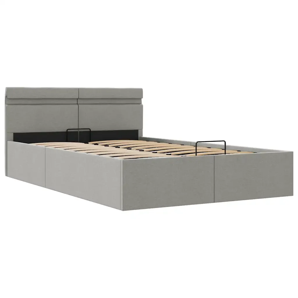 Letto matrimoniale | Letto per adulti | Giroletto con Contenitore e LED Grigio Chiaro Tessuto 140x200cm - Image 4