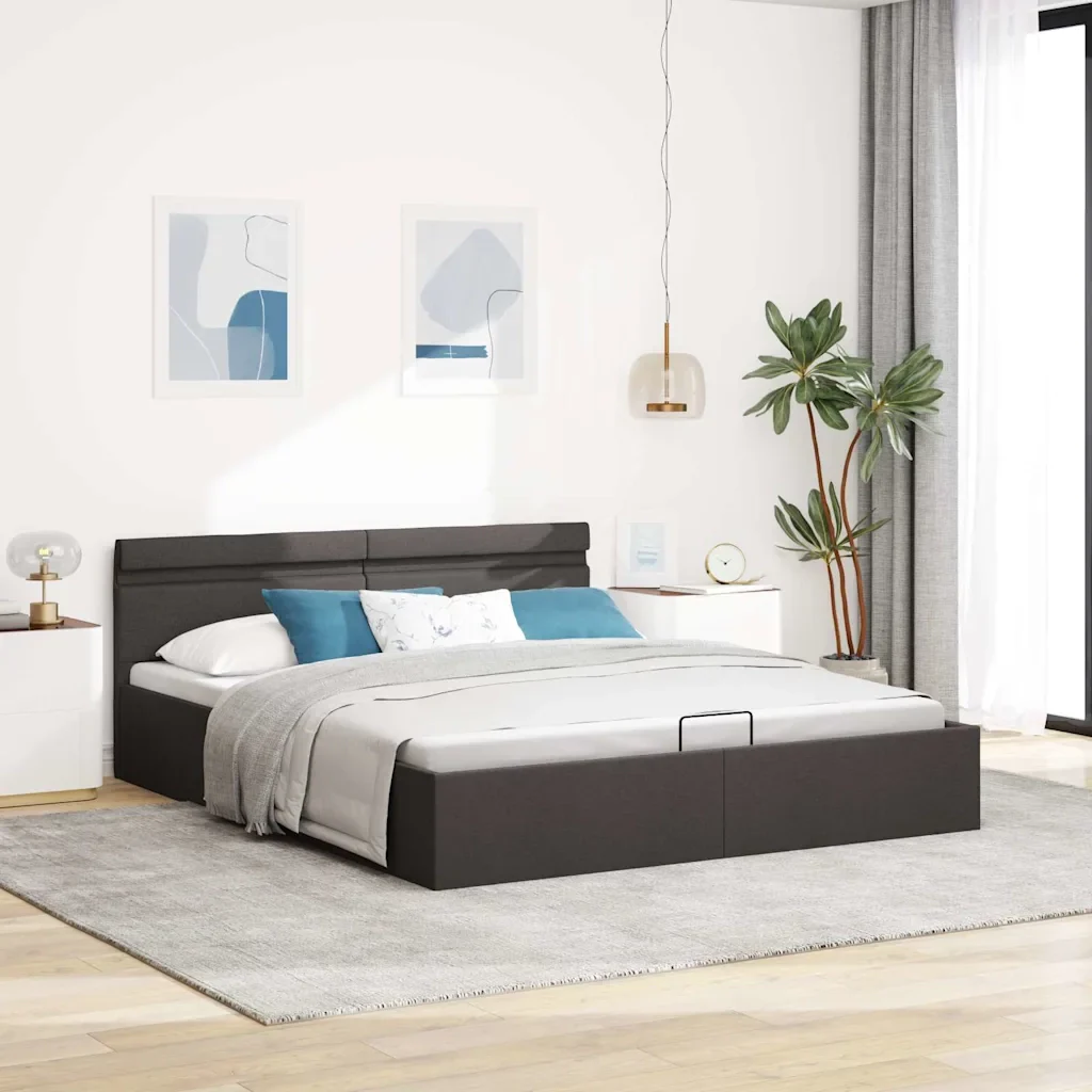 Letto matrimoniale | Letto per adulti | Giroletto con Contenitore e LED Grigio Scuro Tessuto 180x200 cm - Image 3