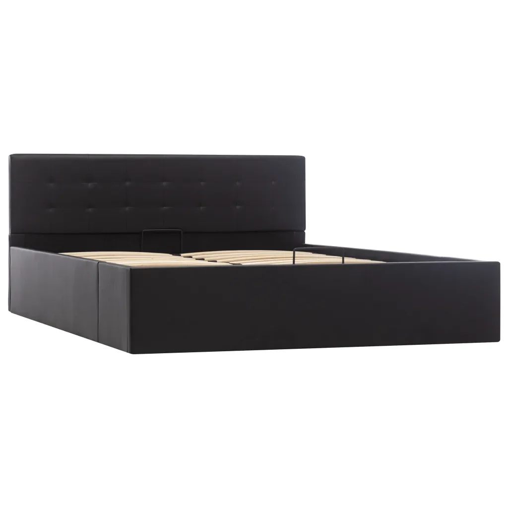 Letto matrimoniale | Letto per adulti | Giroletto con Contenitore Idraulico Nero Similpelle 140x200cm - Image 2
