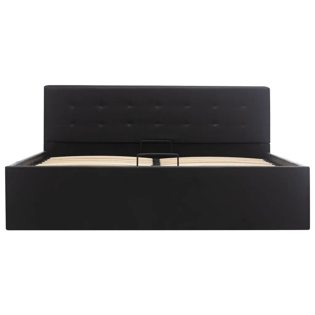 Letto matrimoniale | Letto per adulti | Giroletto con Contenitore Idraulico Nero Similpelle 140x200cm - Image 4