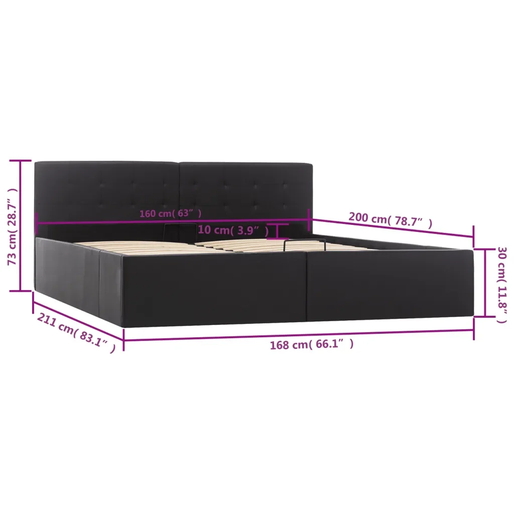 Letto matrimoniale | Letto per adulti | Giroletto con Contenitore Idraulico Nero Similpelle 160x200 cm - Image 10