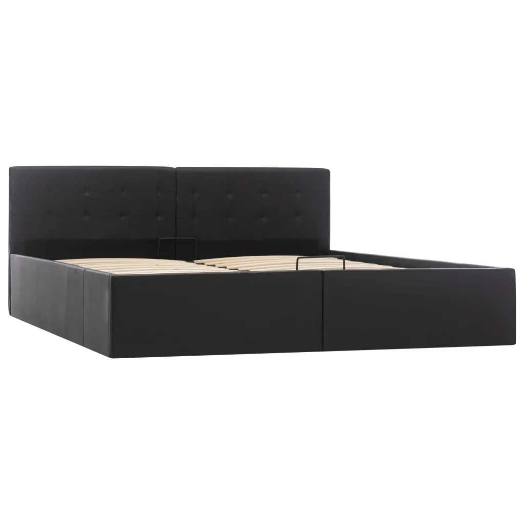 Letto matrimoniale | Letto per adulti | Giroletto con Contenitore Idraulico Nero Similpelle 160x200 cm - Image 2