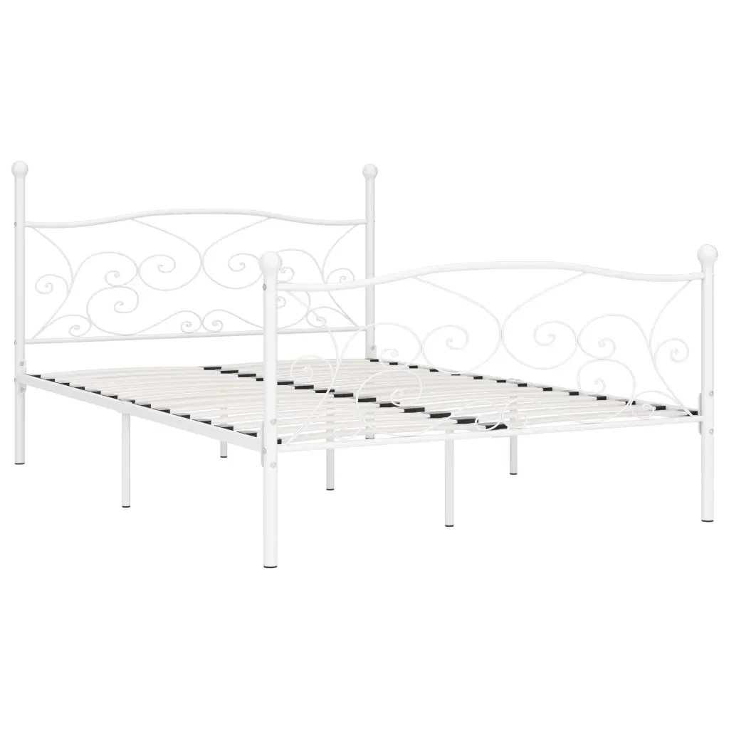 Letto matrimoniale | Letto per adulti | Giroletto con Doghe Bianco in Metallo 140x200 cm - Image 2