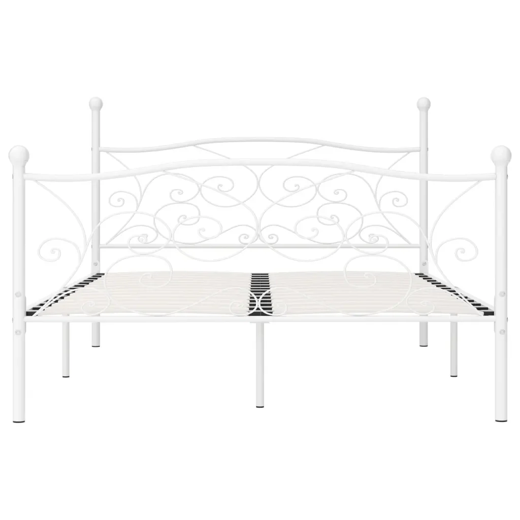 Letto matrimoniale | Letto per adulti | Giroletto con Doghe Bianco in Metallo 140x200 cm - Image 4