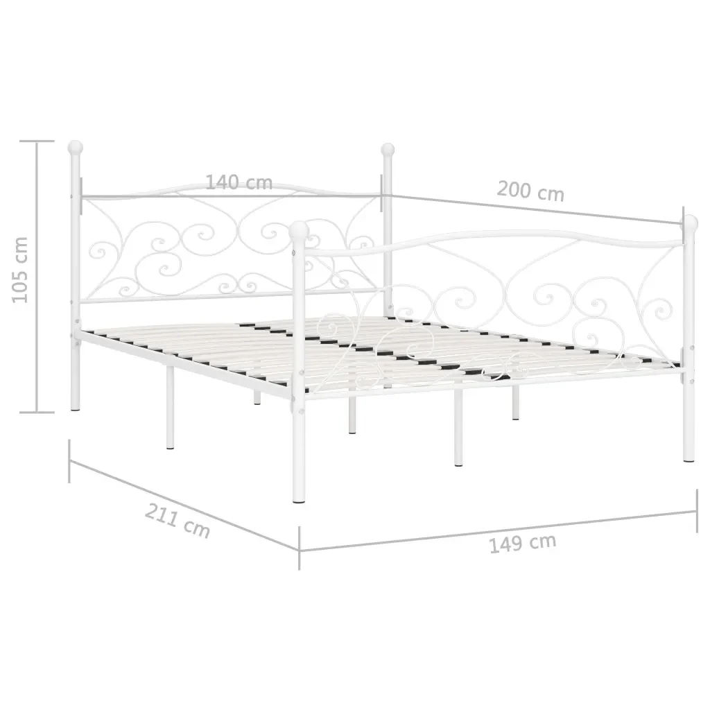 Letto matrimoniale | Letto per adulti | Giroletto con Doghe Bianco in Metallo 140x200 cm - Image 5