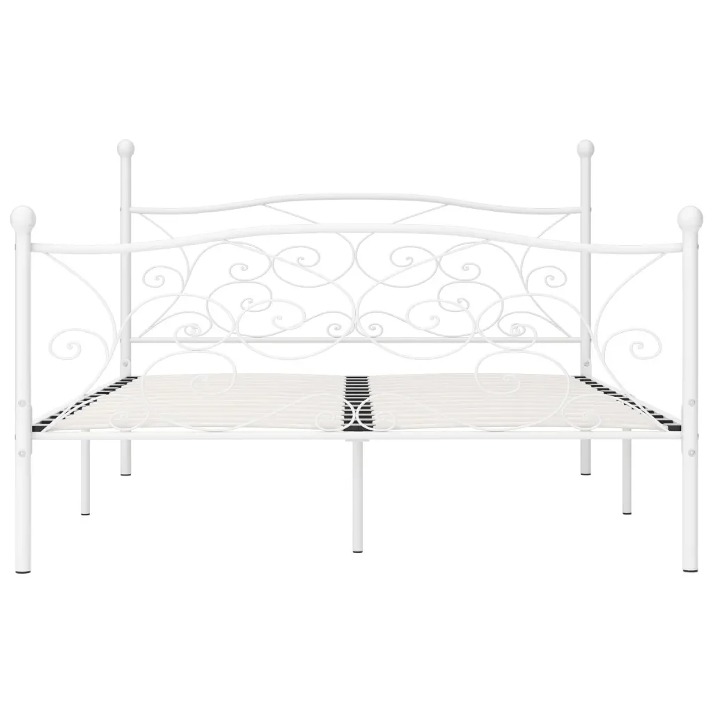 Letto matrimoniale | Letto per adulti | Giroletto con Doghe Bianco in Metallo 200x200 cm - Image 3
