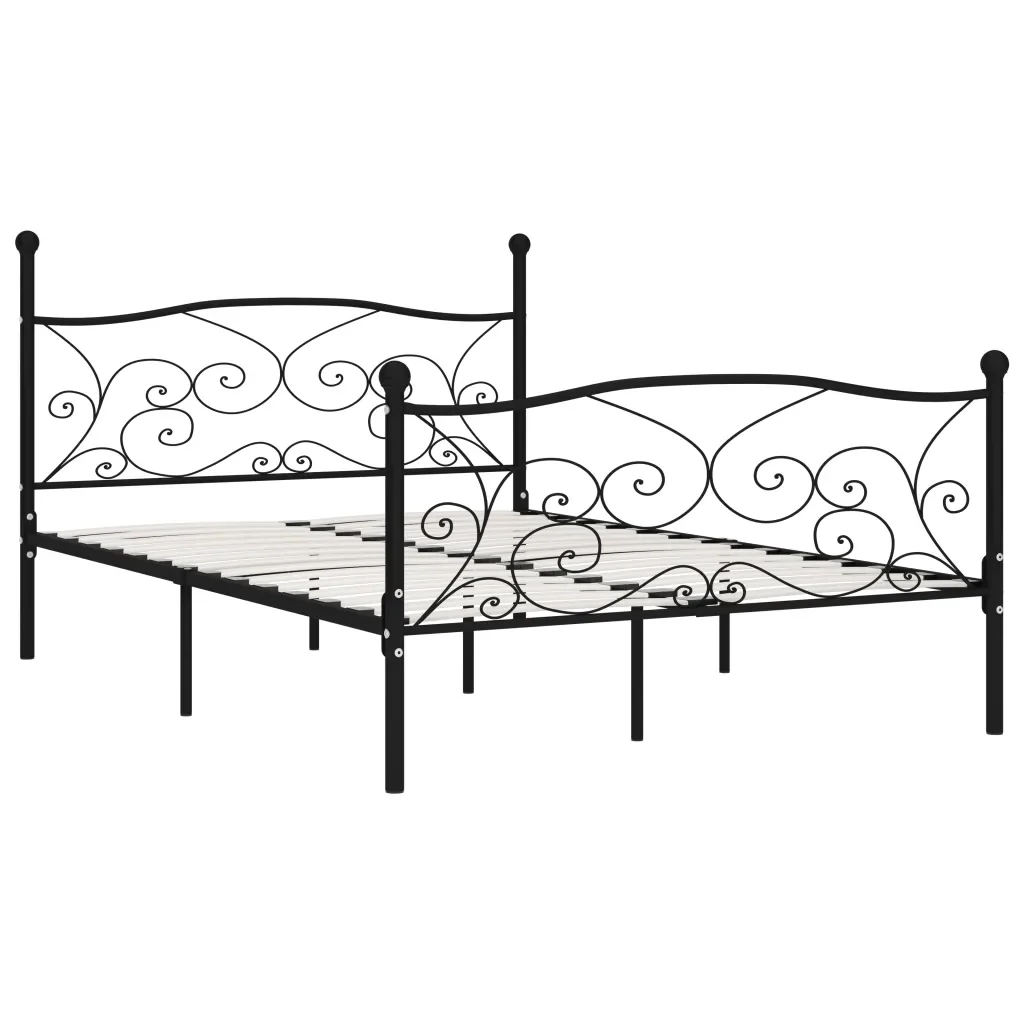 Letto matrimoniale | Letto per adulti | Giroletto con Doghe Nero in Metallo 120x200 cm - Image 2