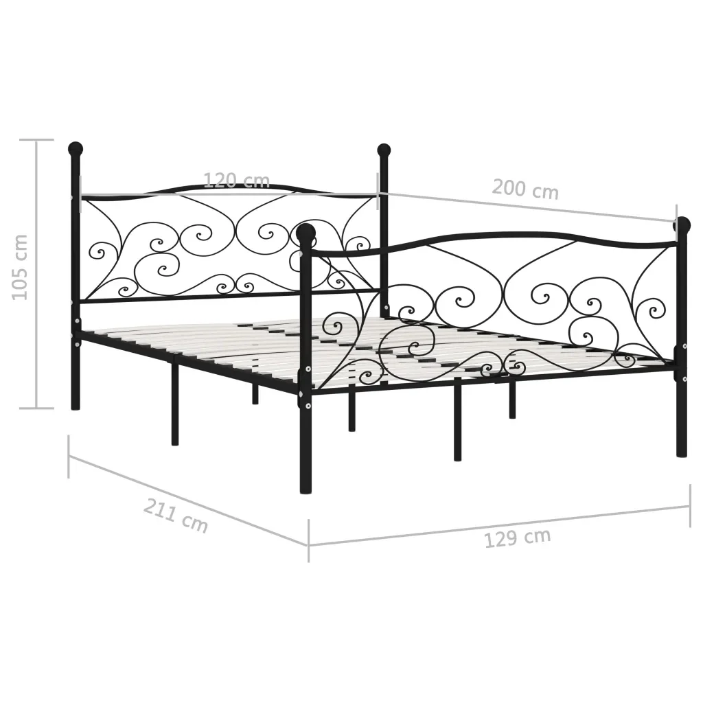 Letto matrimoniale | Letto per adulti | Giroletto con Doghe Nero in Metallo 120x200 cm - Image 5