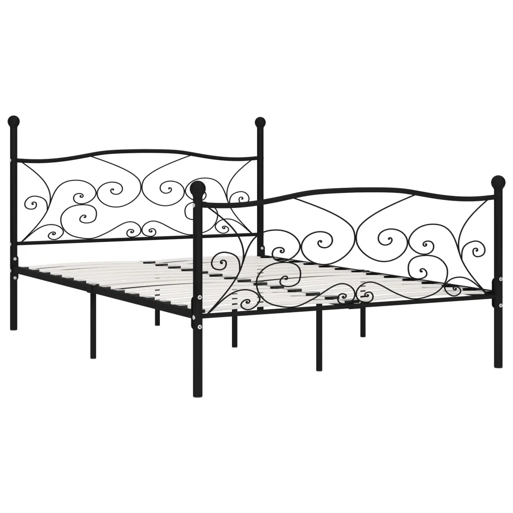 Letto matrimoniale | Letto per adulti | Giroletto con Doghe Nero in Metallo 160x200 cm