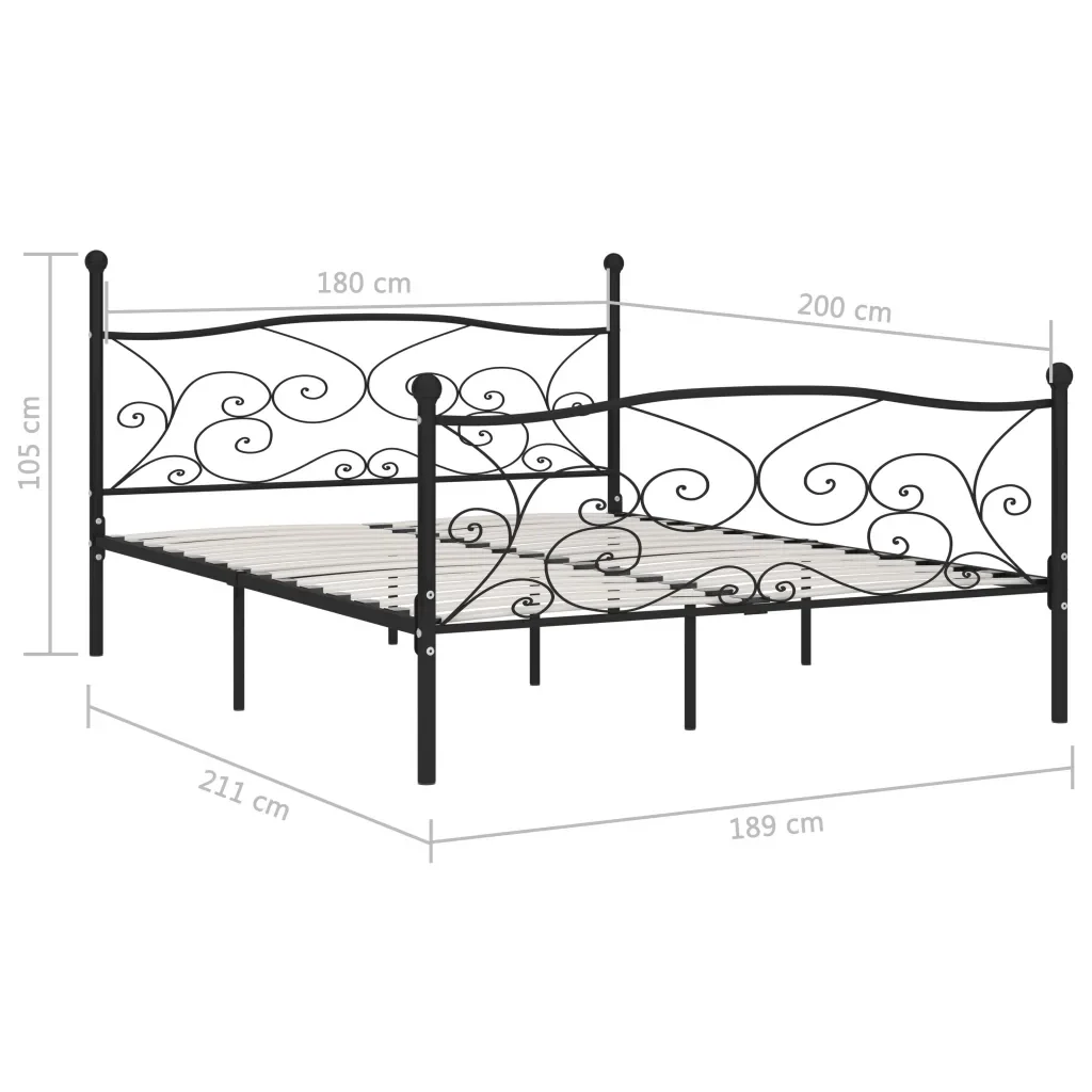 Letto matrimoniale | Letto per adulti | Giroletto con Doghe Nero in Metallo 180x200 cm - Image 5