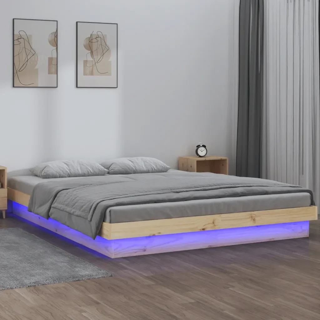Letto matrimoniale | Letto per adulti | Giroletto con LED 120x190 cm Small Double in Legno Massello - Image 2