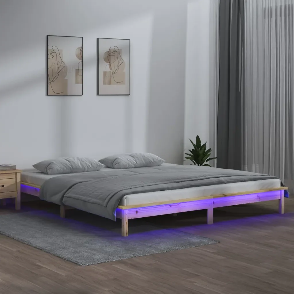 Letto matrimoniale | Letto per adulti | Giroletto con LED 135x190 cm Double in Legno Massello - Image 2
