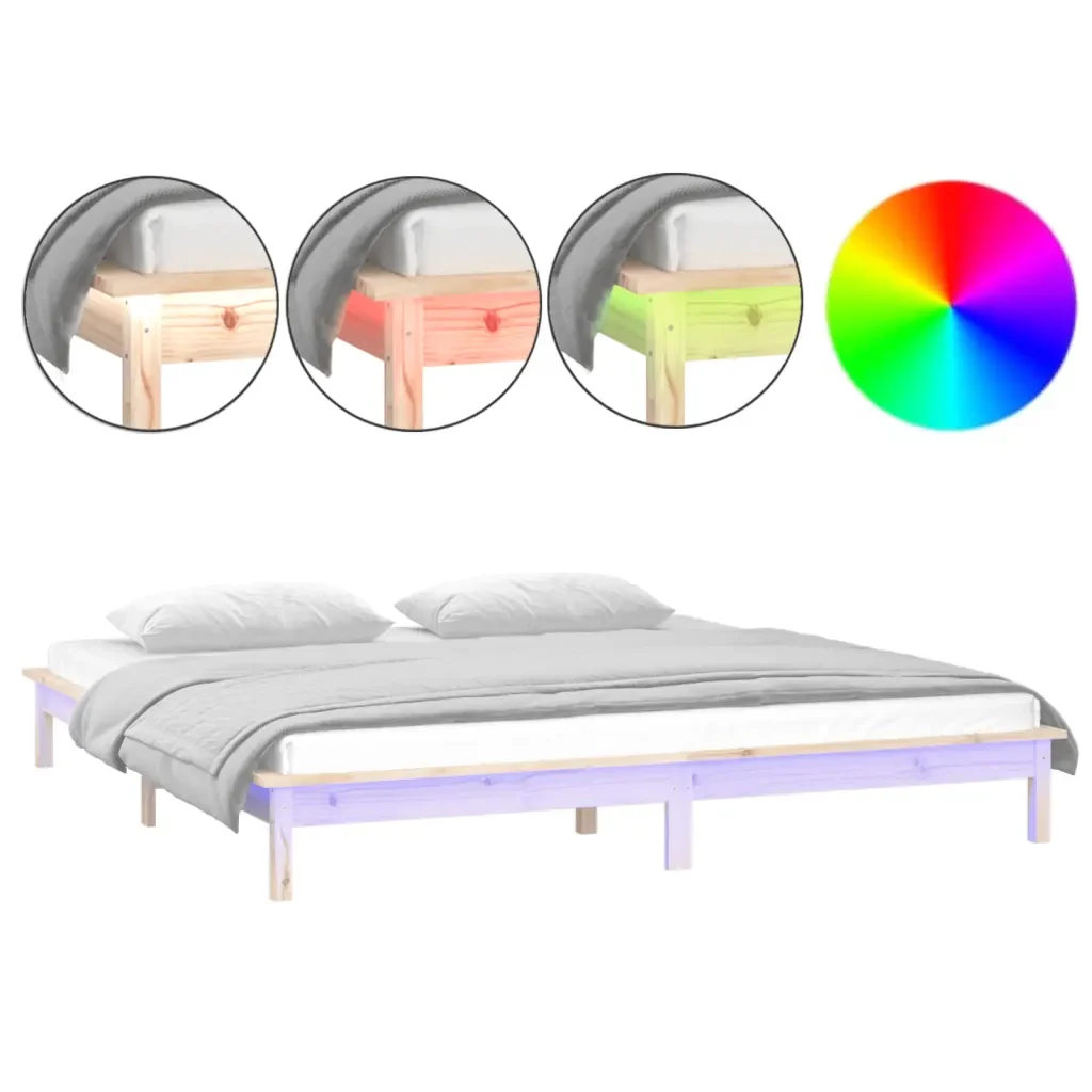 Letto matrimoniale | Letto per adulti | Giroletto con LED 140x190 cm in Legno Massello