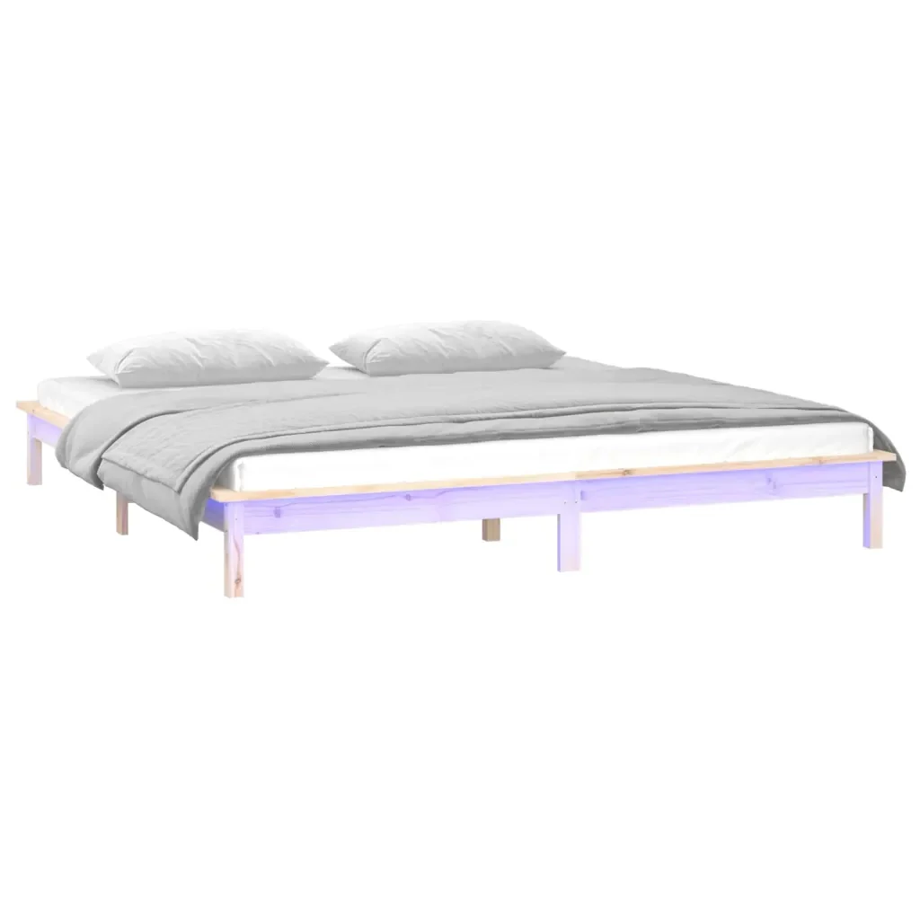 Letto matrimoniale | Letto per adulti | Giroletto con LED 140x190 cm in Legno Massello - Image 4