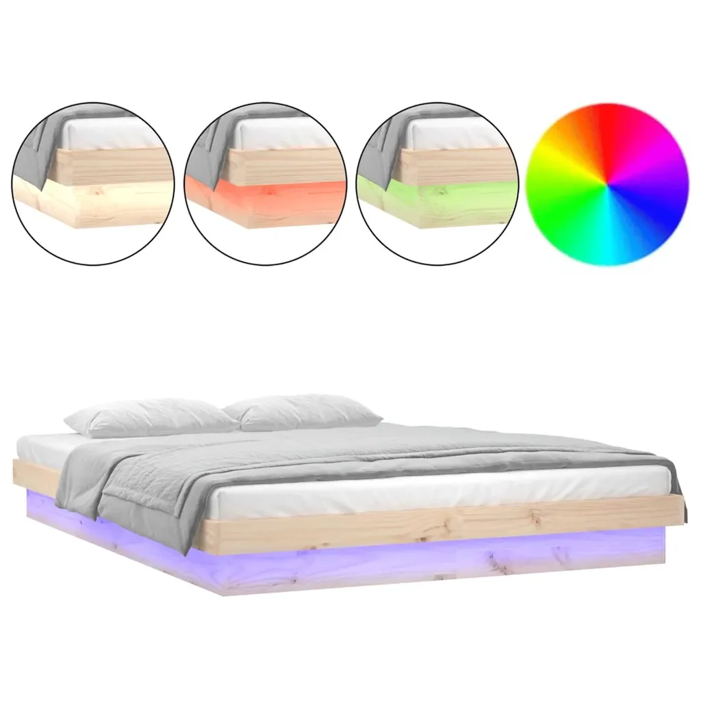 Letto matrimoniale | Letto per adulti | Giroletto con LED 150x200 cm King Size in Legno Massello