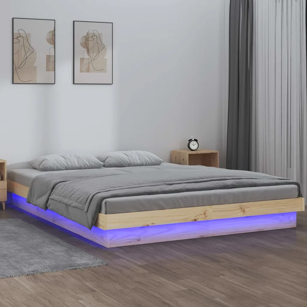 Letto matrimoniale | Letto per adulti | Giroletto con LED 150x200 cm King Size in Legno Massello - Image 2